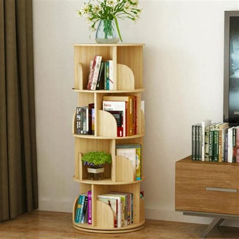 4-TIER Creative Floor Rotating Bookshelf | Creative flooring, Bookshelves, Bookcase organization