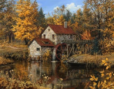 Watermill / @lushpin | Landscape artist, Painting, Original oil painting