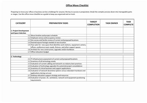 Moving Office Checklist Template