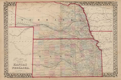 County and Township Map of Kansas and Nebraska - Art Source International