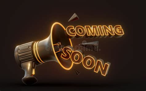 Coming Soon Announcement with Megaphone Neon Glowing Light 3d Render Concept Stock Illustration ...