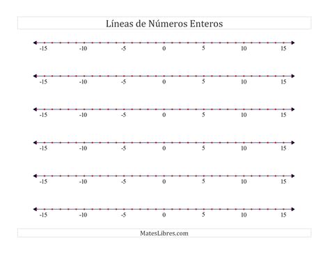 Rectas Numéricas en Blanco Hoja de Ejercicio de Enteros