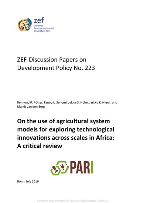 (PDF) On the Use of Agricultural System Models for Exploring ...