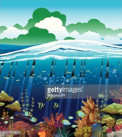 Coral Reef With Underwater Creatures. Stock Clipart | Royalty-Free ...