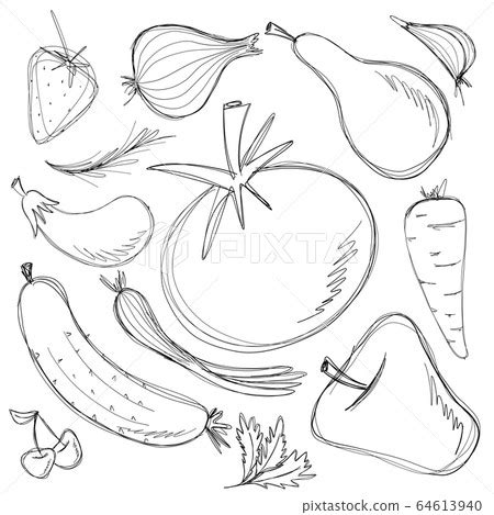 Hand Drawn Vegetables and Fruits Set.... - Stock Illustration [64613940 ...