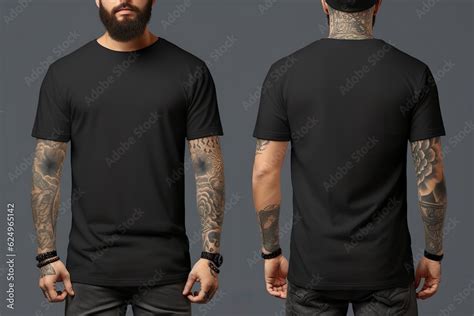 T-shirt mockup. Black blank t-shirt front and back views. male clothes ...