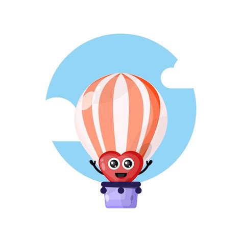 Premium Vector | Love hot air balloon cute character mascot