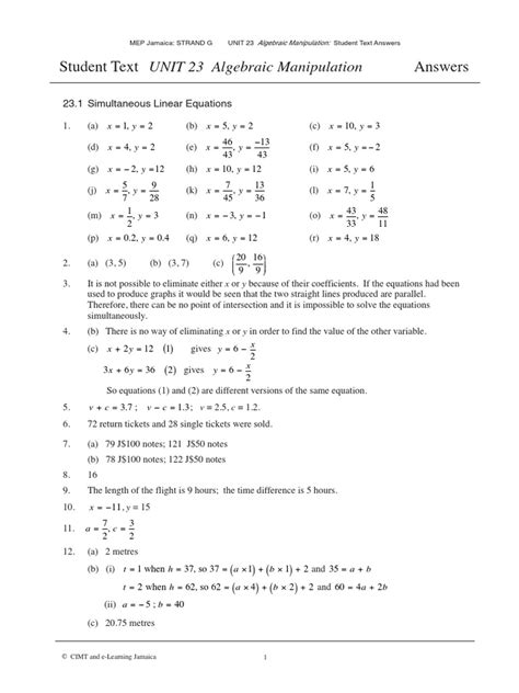 Student Text Answers: UNIT 23 Algebraic Manipulation | PDF ... - Worksheets Library