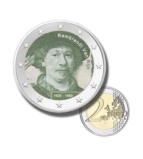 2 Euro Coloured Coin Rembrandt Van Rijn 1606 - 1669