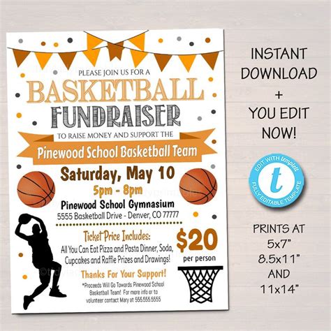 Basketball Fundraiser Flyer, Printable PTA PTO Flyer Template ...