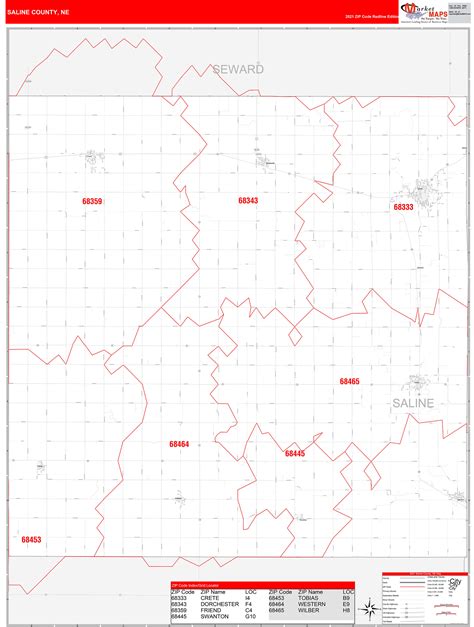 Saline County, NE Zip Code Wall Map Red Line Style by MarketMAPS ...