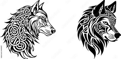 Fenrir of mythology tattoo hand draw vector. Black wolf pattern vector ...