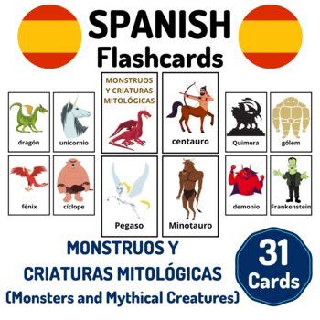 31 Spanish Monsters And Mythical Creatures Vocabulary Flashcards - Español