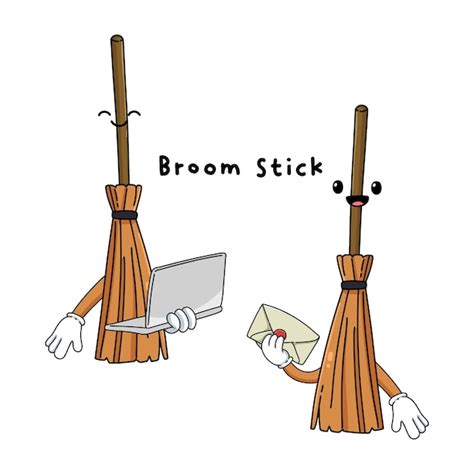 Premium Vector | Set of cute broom stick cartoon mascot characters