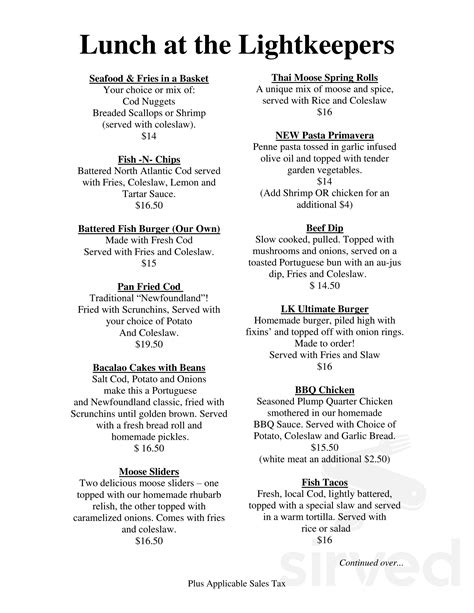 Great Viking Feast menus in St. Anthony, Newfoundland and Labrador, Canada