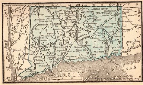 1888 RARE Size Antique Connecticut Map of Connecticut Gallery Wall Art Office Decor MINIATURE ...