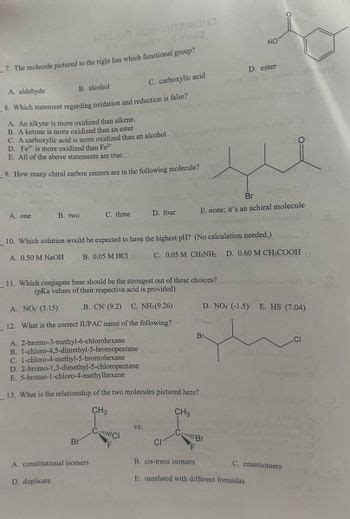 Answered: 7. The molecule pictured to the right… | bartleby