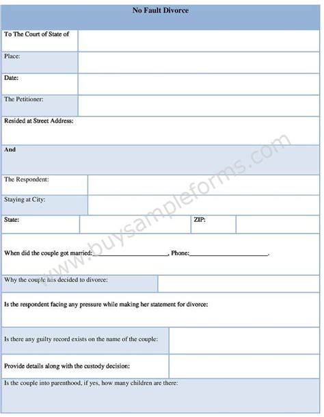 Free Printable No Fault Divorce Forms