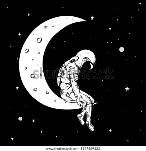 Astronaut Sits On Moon Against Starry Stock Vector (Royalty Free ...