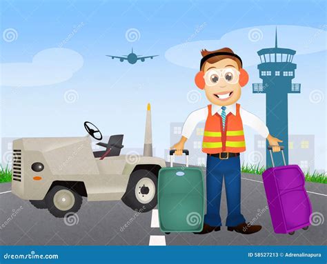 Loading And Unloading Luggage At The Airport Stock Illustration - Image: 58527213