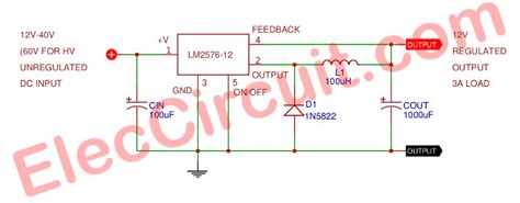 12V 3A Switching Regulator circuit using LM2576-12 | ElecCircuit.com