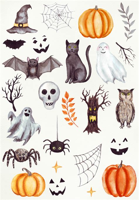 Watercolor Clipart Halloween Clipart Fall Clip Art Bats Watercolor Halloween Pumpkins Clipart ...