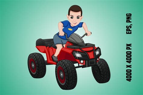 Cartoon Cheerful Boy on an ATV