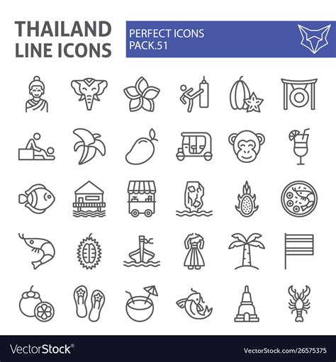 Thailand line icon set thai symbols collection Vector Image