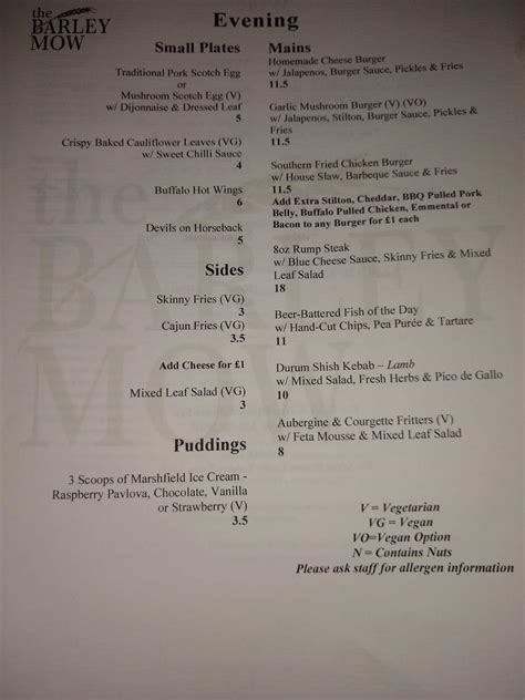 Menu at The Barley Mow, Bristol, 39 Barton Rd