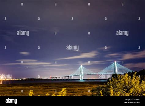 cooper river bridge at night in charleston south carolina Stock Photo ...