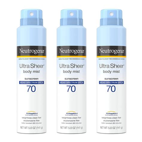 Neutrogena Sunscreen Spray, Ultra Sheer Body Mist, Broad Spectrum SPF 70, Non-Greasy Water ...