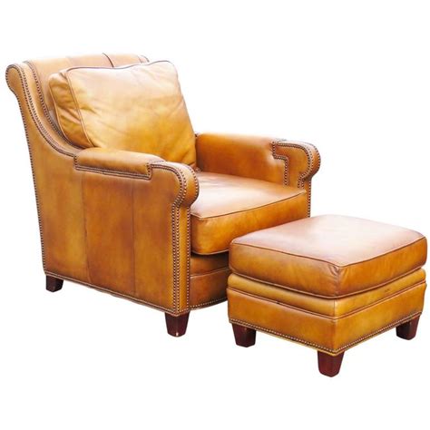 Distressed Brown Leather Lounge Chair and Ottoman at 1stDibs