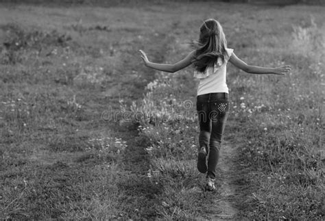 Black and White Portrait of a Running Girl Stock Photo - Image of park ...