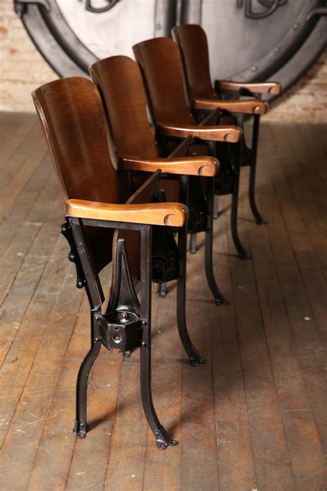 Vintage Original Wood and Steel Folding Theater Seats, Seating, Chairs ...