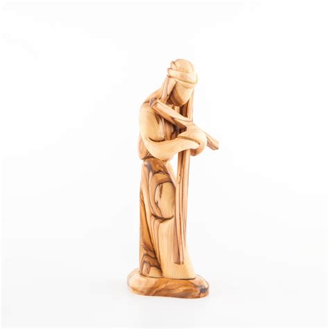 Stunning Wood Carved Jesus Holding the Cross Statue - Bethlehem Handicrafts