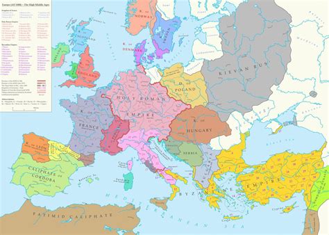 Map of Europe during the High Middle Ages (1000 A.D) | Europe map, High middle ages, Map