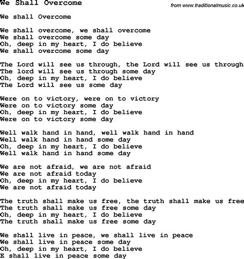 Negro Spiritual/Slave Song Lyrics for We Shall Overcome