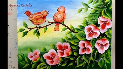 Cute Bird Painting | One Stroke Flower Painting | Acrylic Painting ...