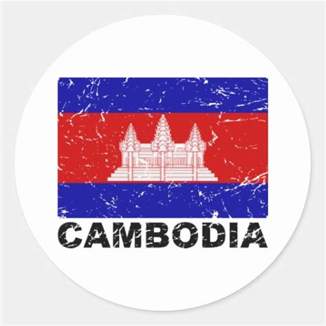 Cambodia Vintage Flag Classic Round Sticker | Zazzle