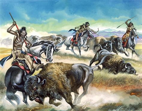 Native American Indians killing American Bison Painting by Ron Embleton - Pixels