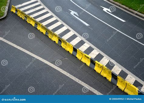 Horizontal Road Marking Lanes. Highway Concrete Barriers On The Road. Vehicle Collision Lane ...