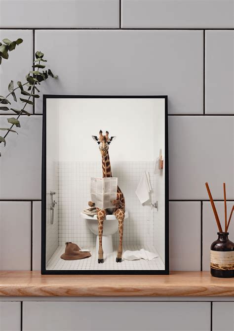 Giraffe on the Toilet Blue Bathroom Print Bathroom Wall Art - Etsy