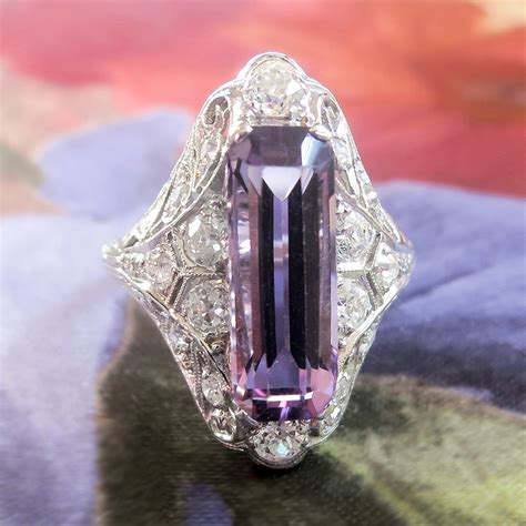 Art Deco 1930's Vintage 3.43ct t.w. Amethyst & Diamond Hand Engraved Filigree Platinum ...