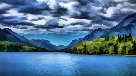 Painting Of A Lake And Mountains Painting by Ron Harris - Fine Art America