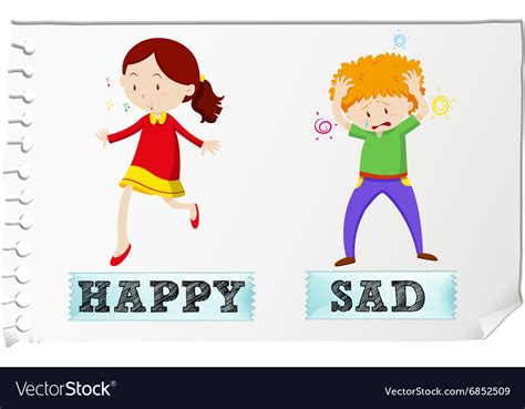 Opposite adjectives happy and sad Royalty Free Vector Image