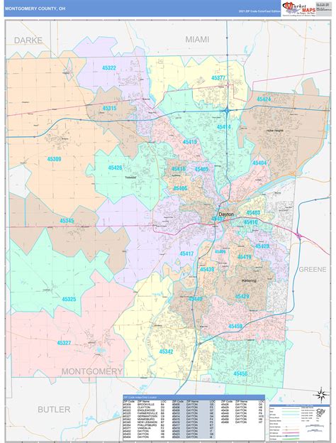 Montgomery County, OH Wall Map Color Cast Style by MarketMAPS - MapSales