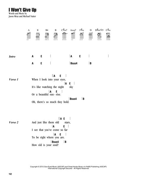 Song I Wont Give Up Ukulele Chords And Tabs By Jason Mraz Free And ...