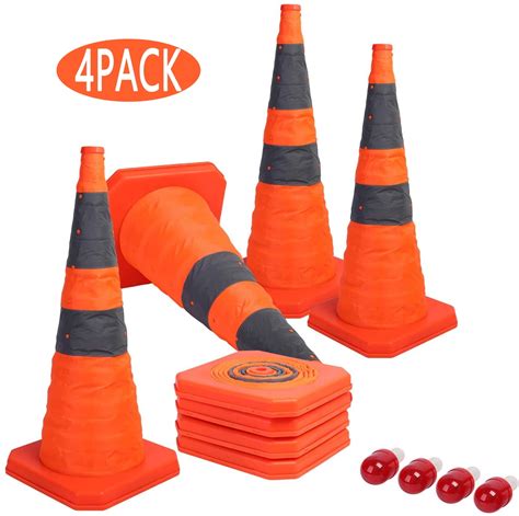 Brizi Living 28 Inch Collapsible Traffic Cones with LED Light, 4 Pack, Orange - Walmart.com