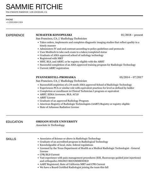 Radiology Technician Resume Samples | Velvet Jobs