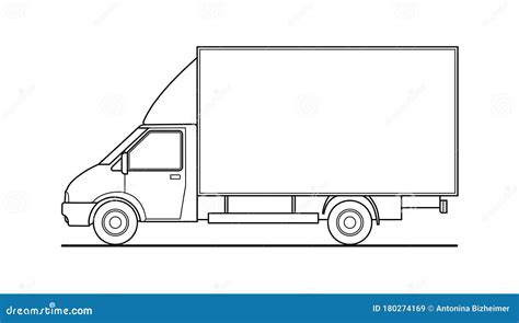 Vector Outline Truck, Lorry, Side View. White Blank Template Truck for ...